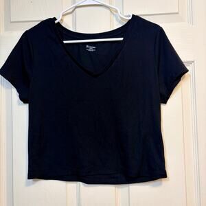 No‎ Boundaries Black Ribbed Crop Top V Neck Short Sleeve Tee L
